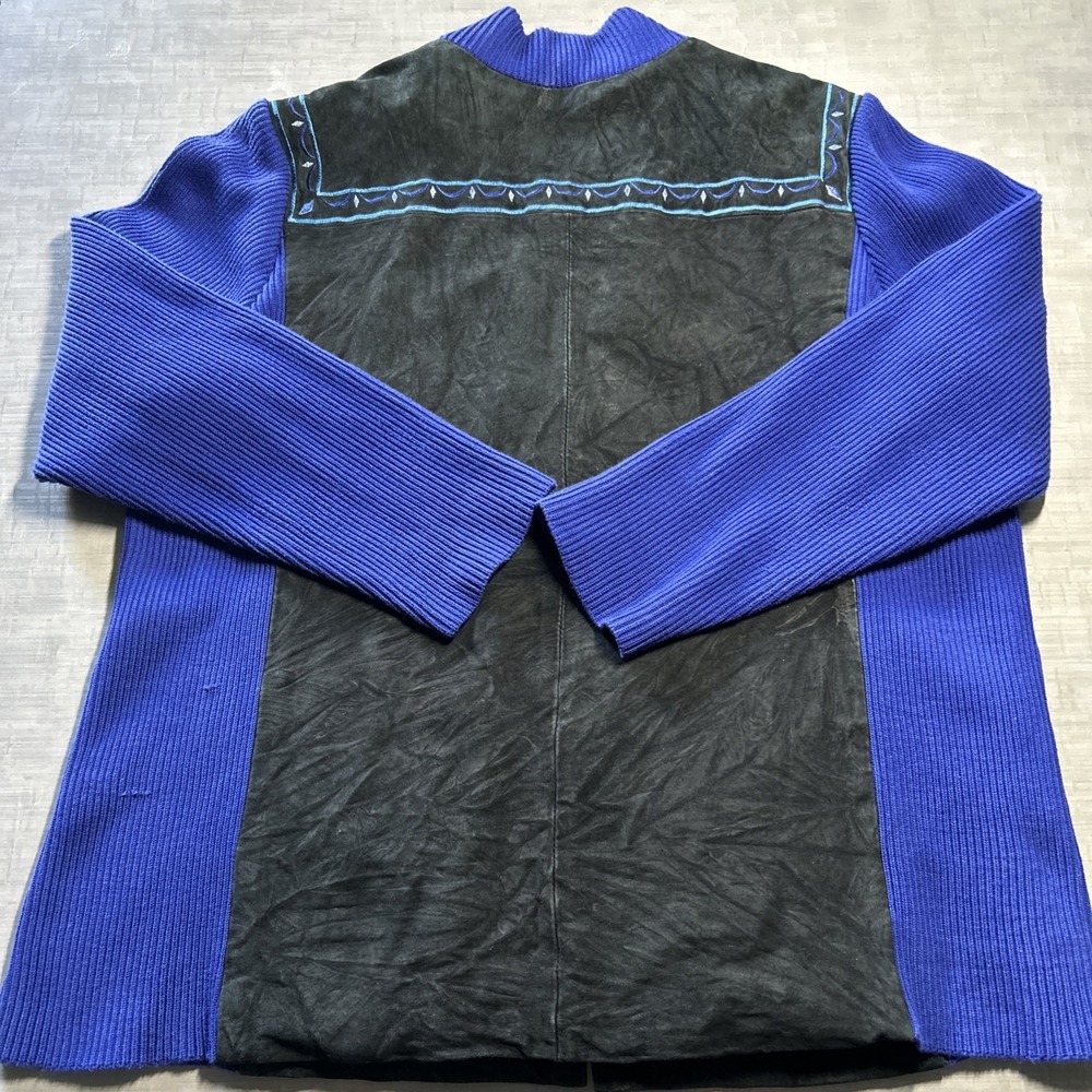 Bob Mackie Wearable Art Leather Embroidered Zip Jacket Blue Black Women's  1X - Picture 8 of 9